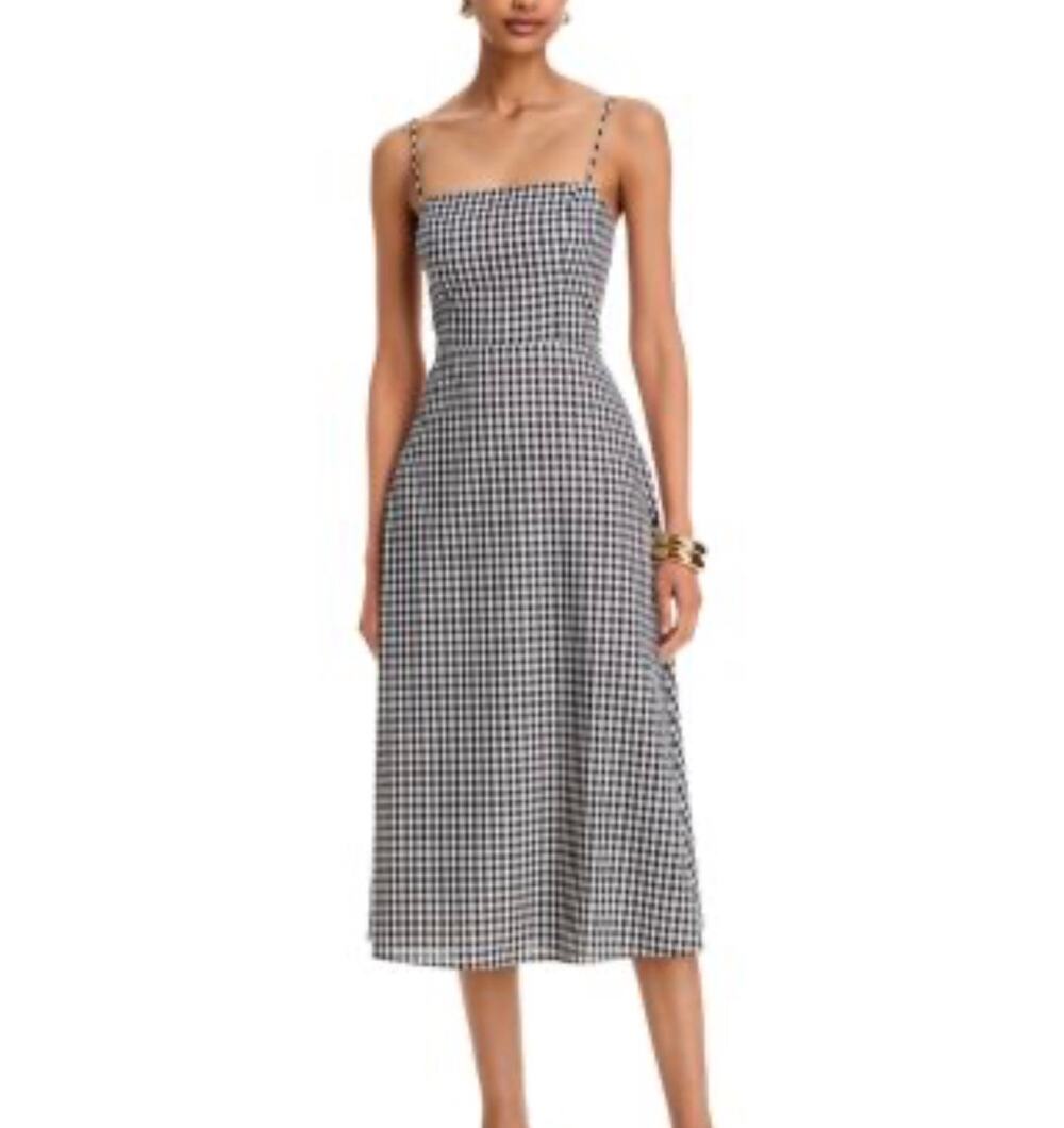 New O.P.T few Moda Khalani Linen dress black gingham $222 sz 12
